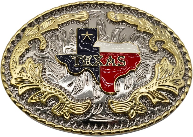 WMG Western Rodeo Medium Gold Tone Unisex Fashion Belt Buckle (Texas Flag) - Image 1